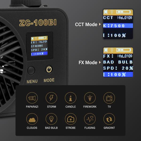 Lithium-Ion Battery Type 100w Cob Led Video Light Bi Color 2700k 7500k Camera Lights With Softbox