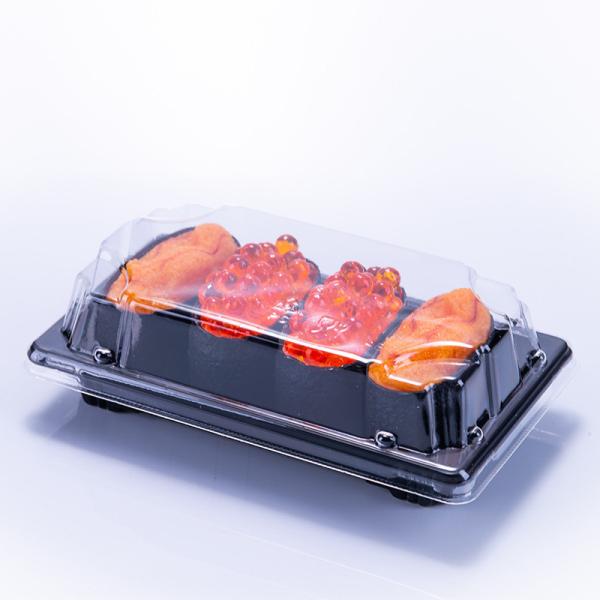 Quality Customized Disposable Plastic PP Sushi Box Black Sushi Tray Vacuum Formed Rectangular Sushi Meat Container With Transparent PS Anti Fog Lid for sale