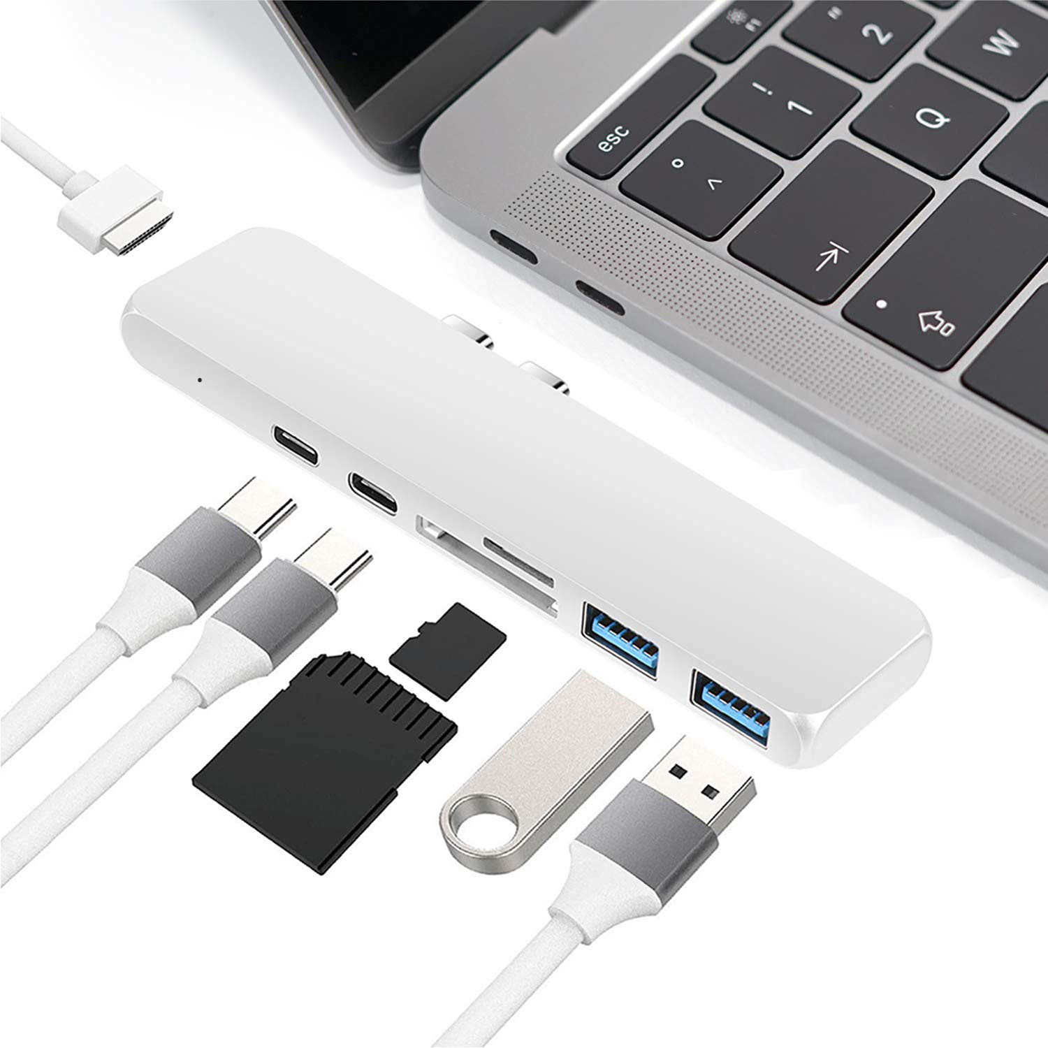 Best Type-C Duo Adapter 50Gbps MacBook Pro 2018 2017 2016 13" 15",USB-C 100W Power Delivery,USBC 5Gbps Data,4K