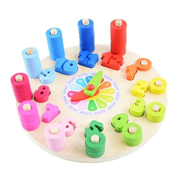 Quality Geometry Clock Wooden Puzzle Numbers Montessori Counting Toy for sale