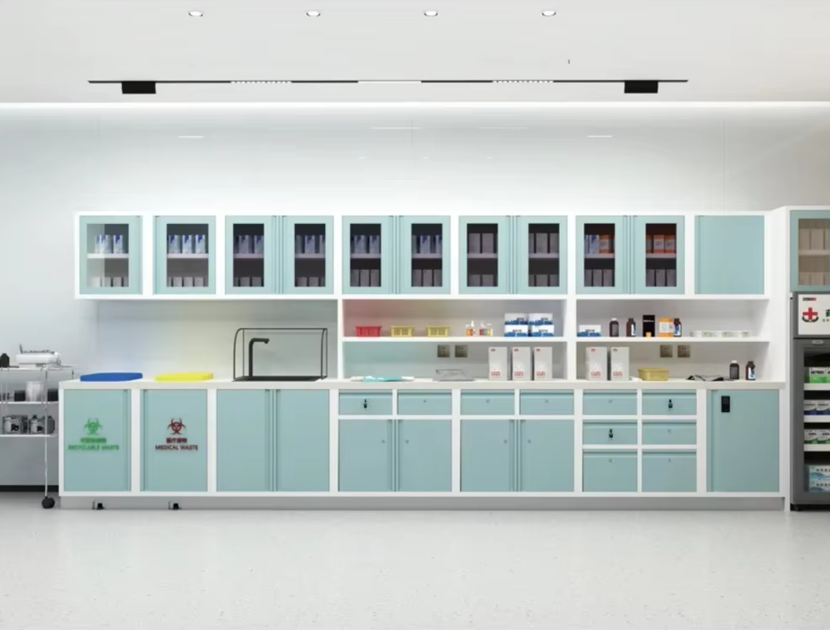 Steel-Made Anti-Corrosion Hospital Treatment Room Furniture Includes Treatment Cabinets and Tables
