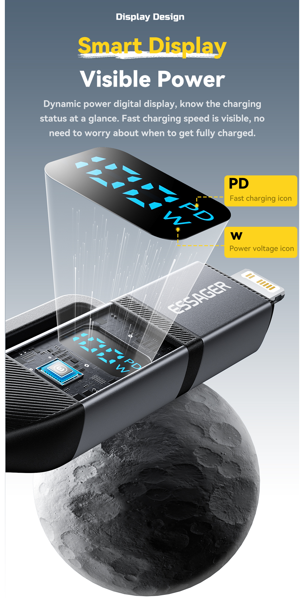 ESSAGER ES-X70 4 in 1 USB A/C to C/L Charging Data Cable PD and QC Charging for All Devices