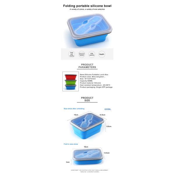 Rectangle Collapsible Silicone Bento Box For Kids
