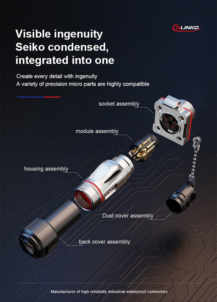 CNLINKO BD20 IP68 Industrial Waterproof Metal 7 Pin Round Male Female Connector