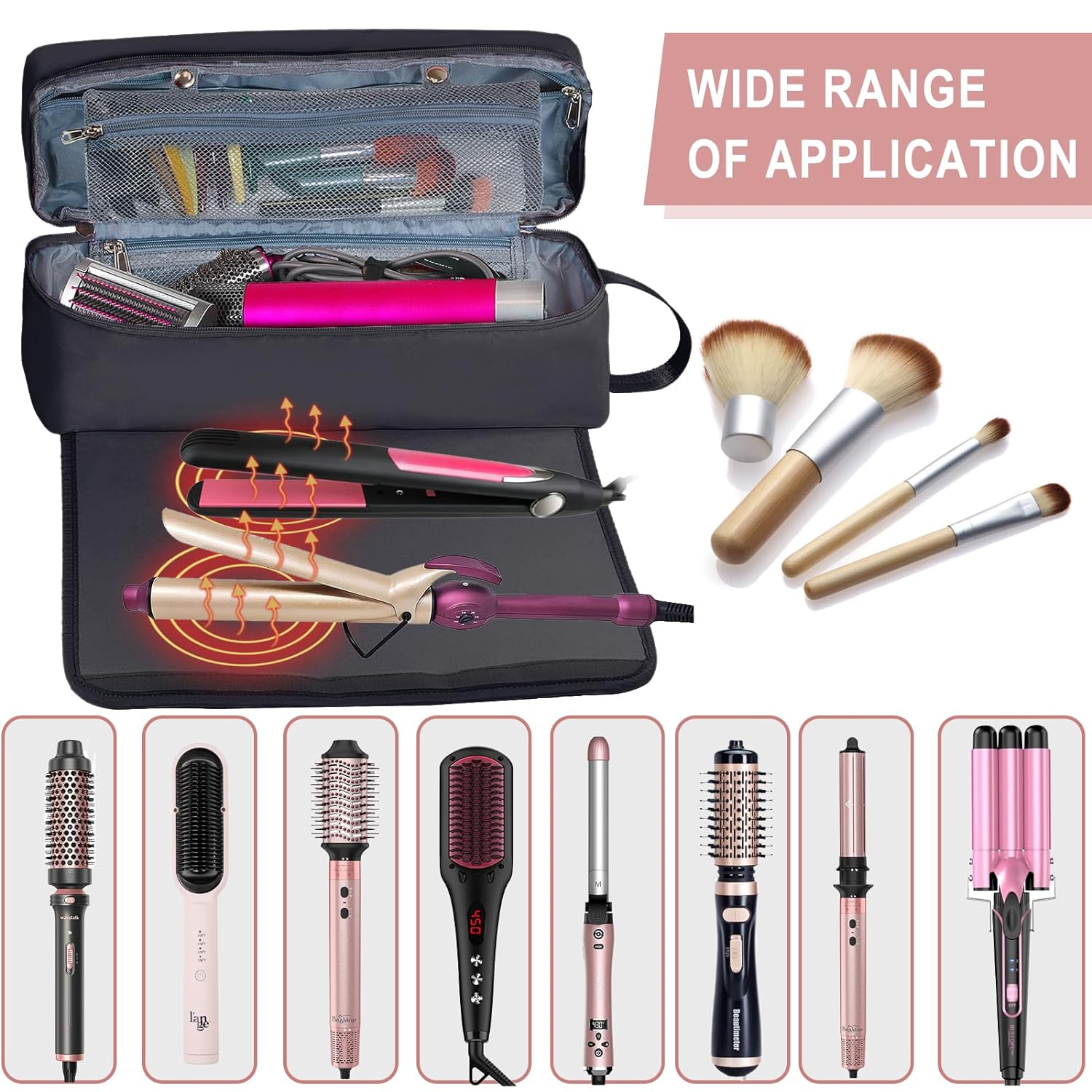 2 in 1 Hair Travel Bag with Heat Resistant Mat for Flat Irons Straighteners Curling Iron and Haircare Accessories