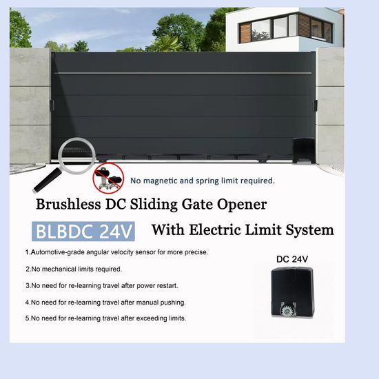 BLB Series Brushless DC Sliding Gate Opener with No Mechanical Limit Switch DC24V Safe Low Voltage and IP65 High Protection