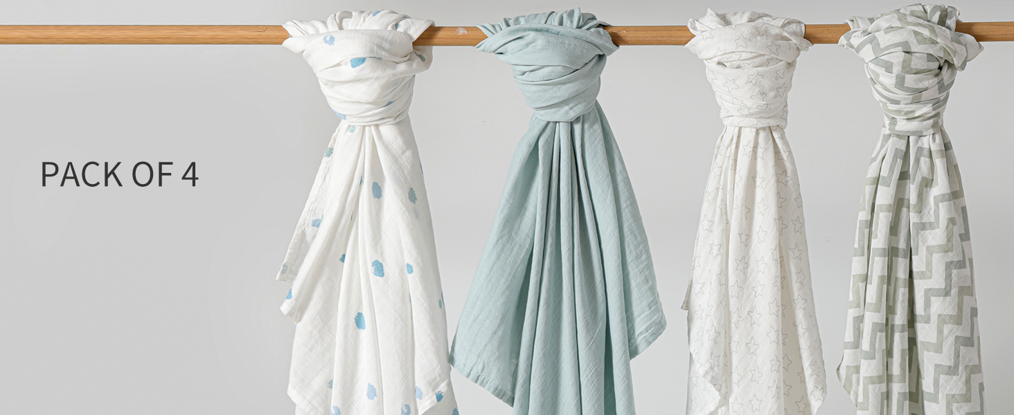 4-Piece Muslin Swaddle Blankets, Receiving Baby Blanket for Newborns