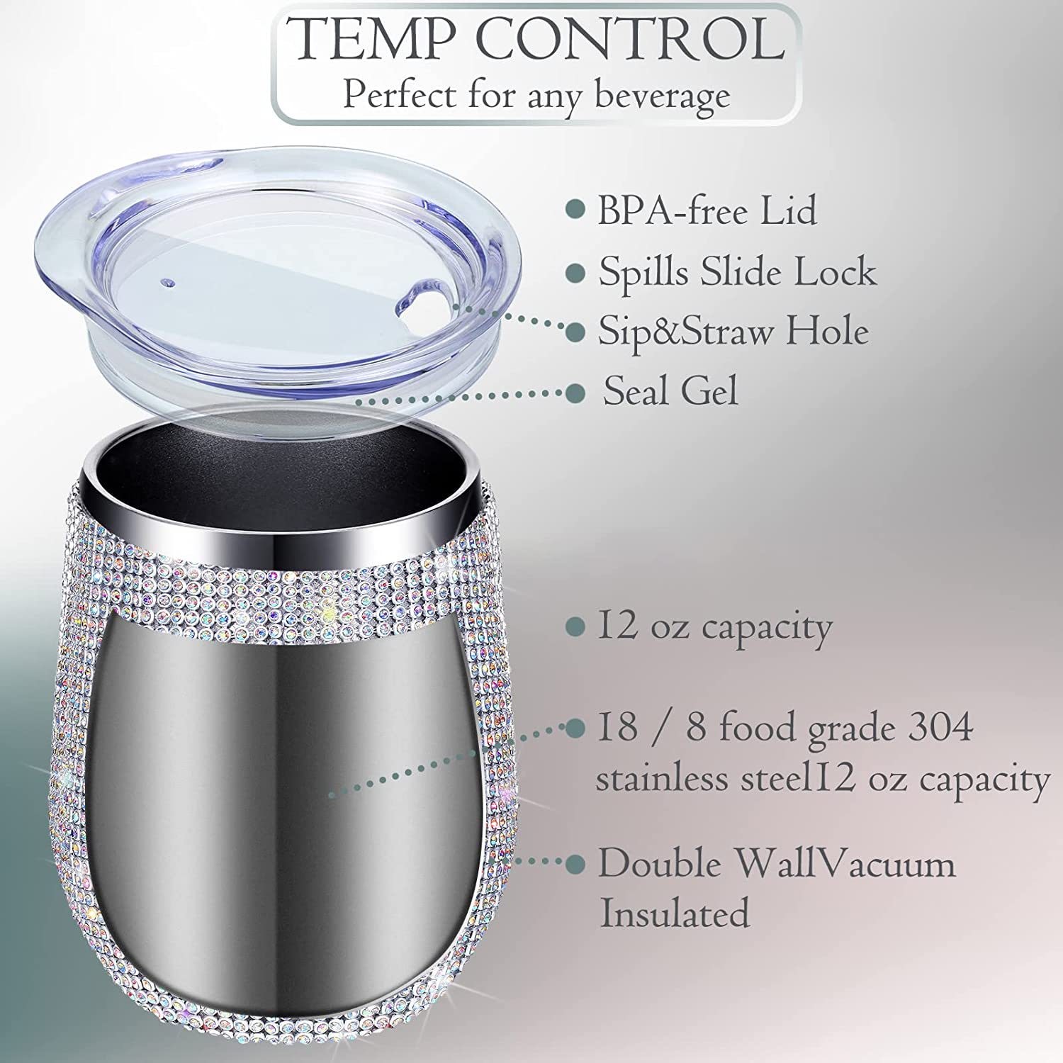 Exquisite 360ml Rhinestone Bling Tumbler Egg Shape 12 Oz Insulated Tumbler With Lid Vacuum Sealed Insulation Customized Color 9.7*23.2cm