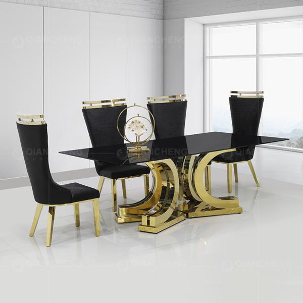 Quality High Gloss 0.45CBM SS Dining Tables Set X Shape Mirror Metal Base for sale