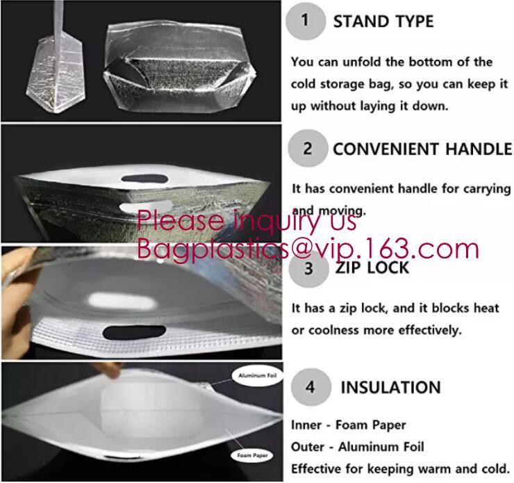Custom Packing Aluminum Foil Zip-Lock Grocery Handle Thermal Insulation Cooler Bag For Outdoors,Promotional Insulated La