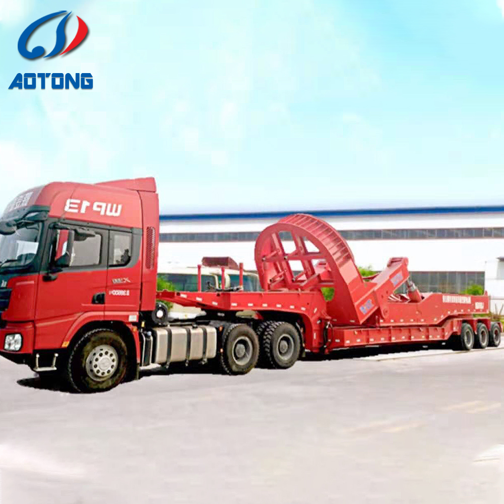 Transport Excavator with Hydraulic Gooseneck 80Tons 4 Axles Low Bed Trailer and Ladder