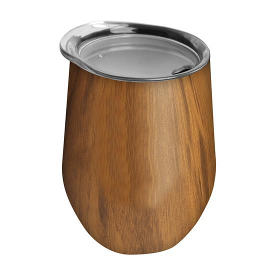 Woodgrain Color Stemless Wine Tumbler , Stainless Steel Wine Mug With Lid