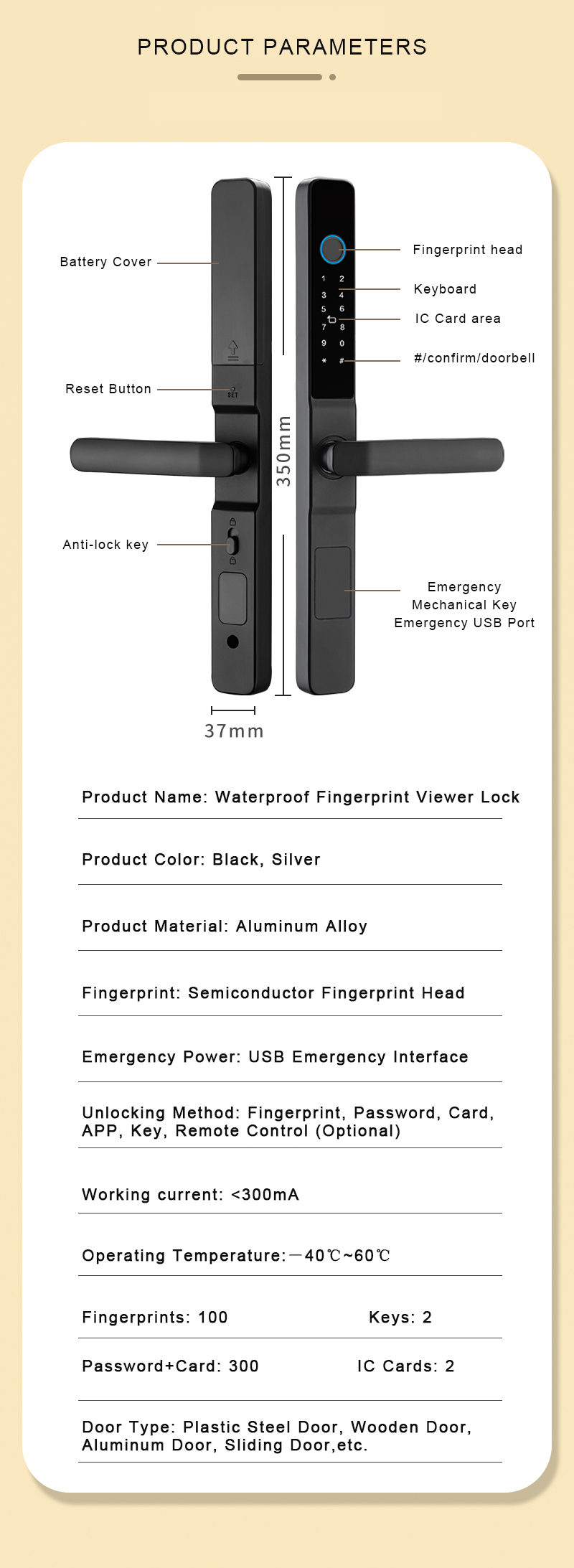 3kg App Controlled Front Door Lock Ttlock Smart Lock Aluminium Door