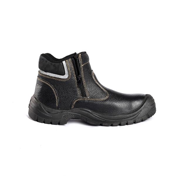 Black Anti Slip Safety Shoes Oil Acid Resistant Rubber Sole Steel Toe Puncture Proof No Lace Leather Zipper