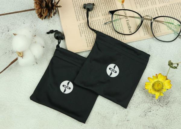 Quality Black Silk Printing Microfiber Sunglass Pouch With Drawstring Stretch Freely for sale