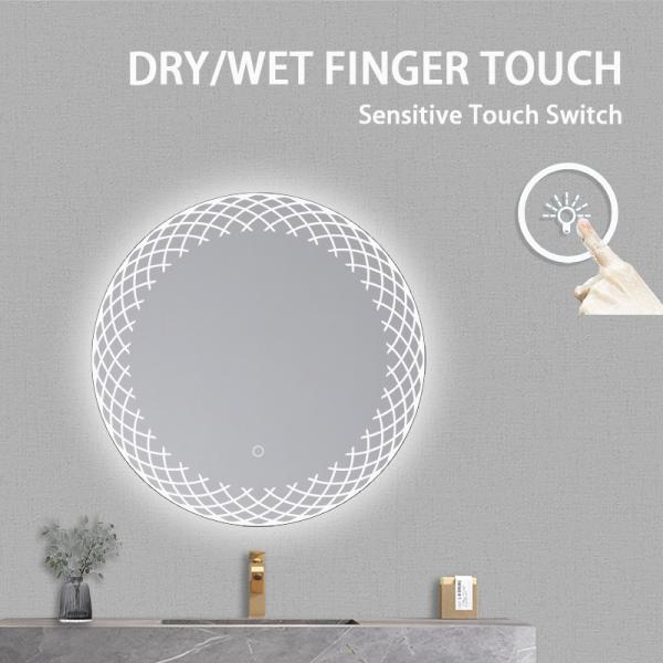 Smart Bathroom Sink Mirror With Touch Sensor Switch Round LED Interlaced Light