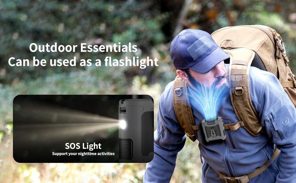 Socool Fan 10000mAh Portable Emergency Power Fan With SOS LED Light , Mini Rechargeable Clip Waist Fan