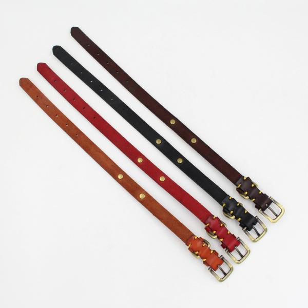 Handmade Stitching Dog Training Collar Copper Hardware First Layer Cowhide Collar Leather Dog Collar