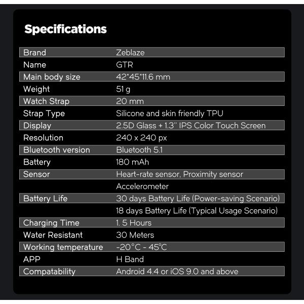 Round Screen GTR 1.3 Inches Zeblaze Smart Watch With Pedometer