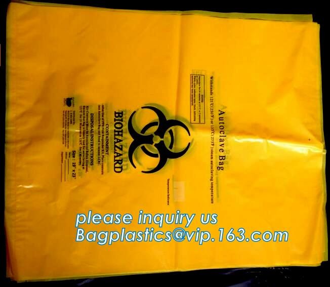 LDPE biohazard waste bin bags disposable medical autoclave bags, biohazard specimen bag plastic adhesive flat bag, bagea