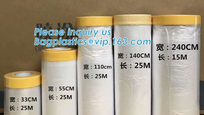 painting painters masking film with bule tape, painting folded pre-taped core masking film, spray plastic pre-tape pla