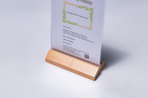 Quality T Shape Triangular Wooden Base Acrylic Block Photo Frame Acrylic Photo Holders Plexiglass Photo Frames for sale