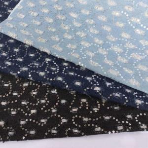 Hollow Stretch Embroidered Sequin Jean Denim Fabric Polyester Cotton