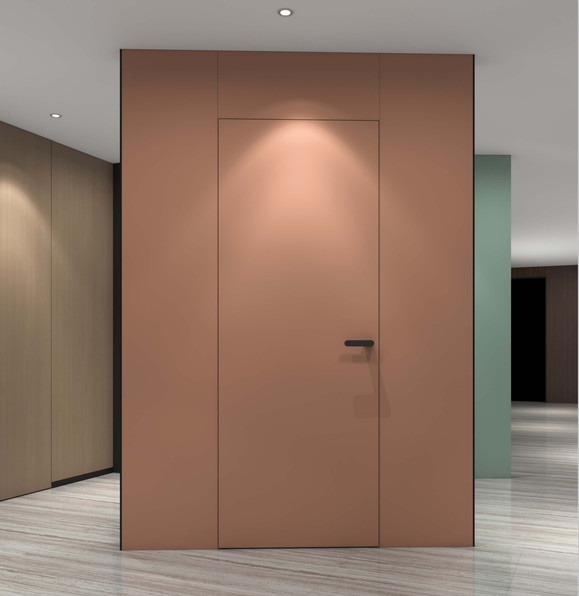 Elegant Minimalist Design Interior Hidden Door With Rgouge Red Color