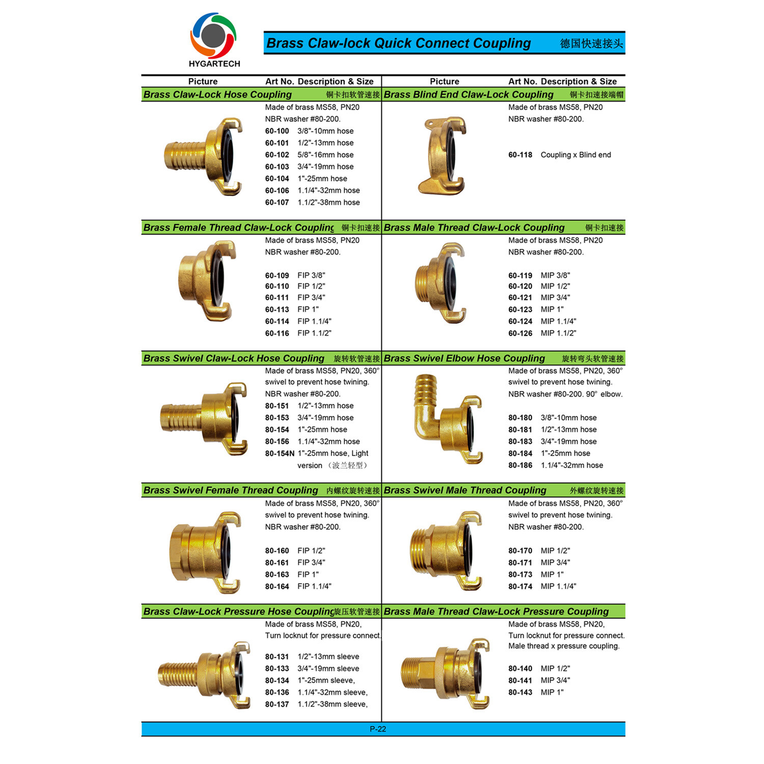 3/4'' Thread Brass Claw Lock Quick Connect Hose Coupling Set