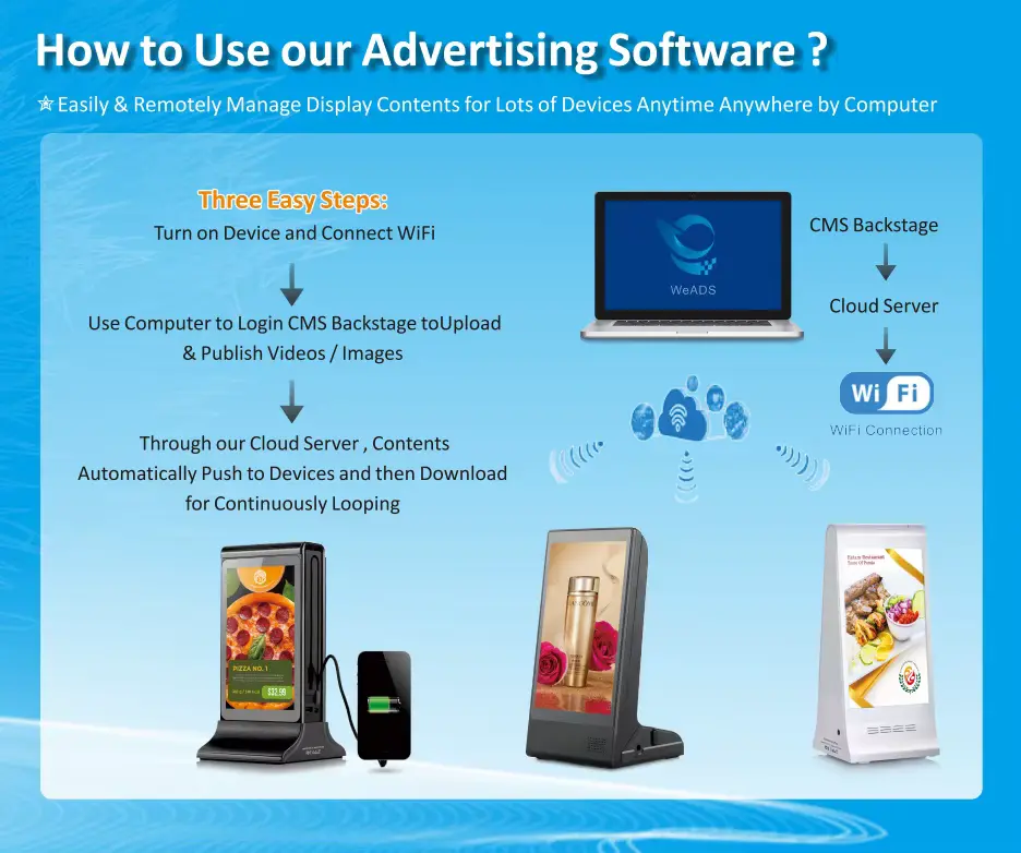 8inch Tabletop Digital Order Call Display LCD Screen Advertising Player with Menu Power Bank