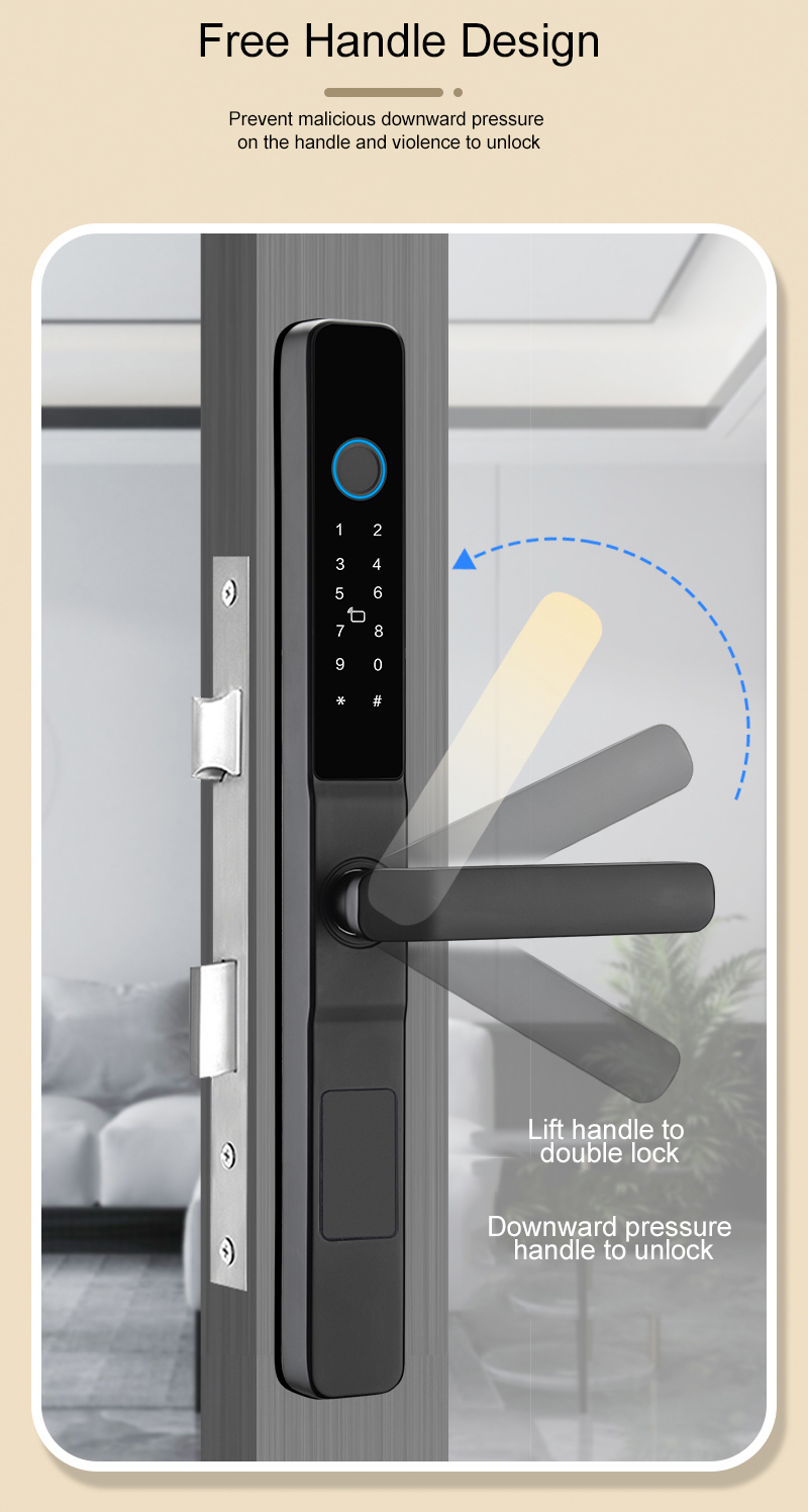 Waterproof IP65 Smart Lock for Office Tuya WIFI TTlock APP Black Silver Handle Intelligent Lock for Sliding Door