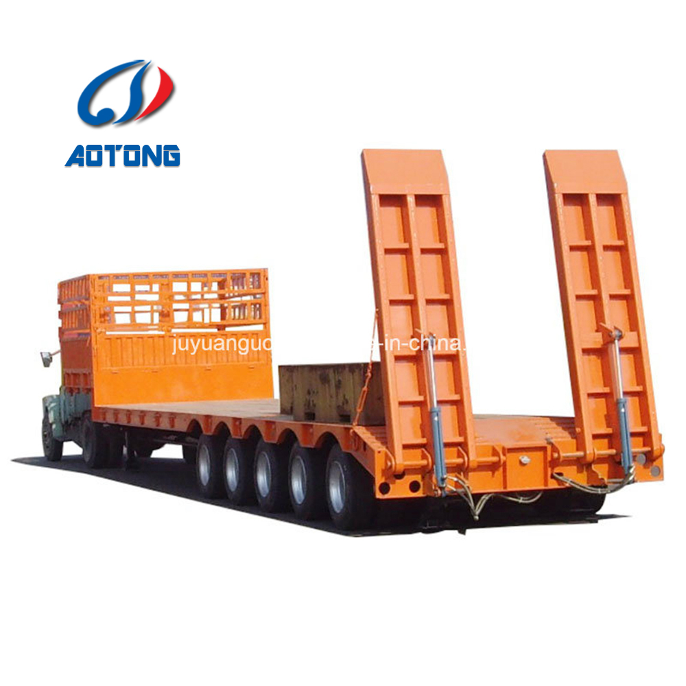 Transport Excavator with Hydraulic Gooseneck 80Tons 4 Axles Low Bed Trailer and Ladder