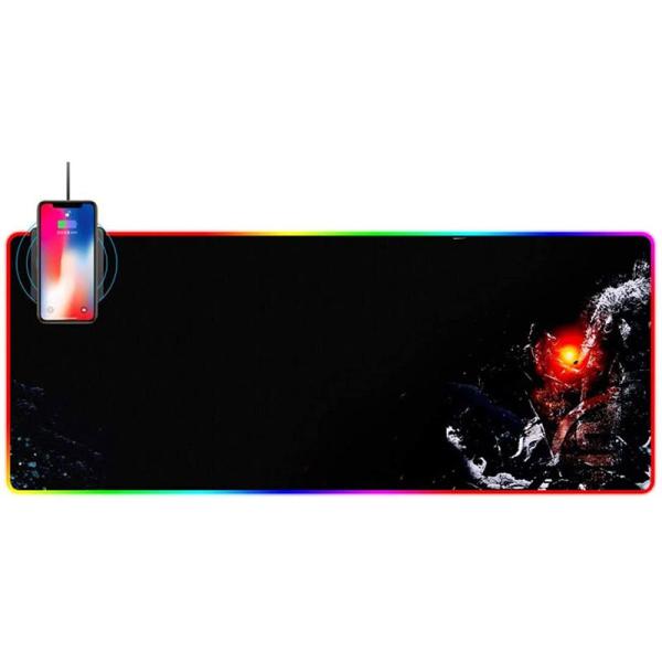 Quality LED PU 15W Wireless Charging Keyboard Mat Soft  Extended Mousepad for sale