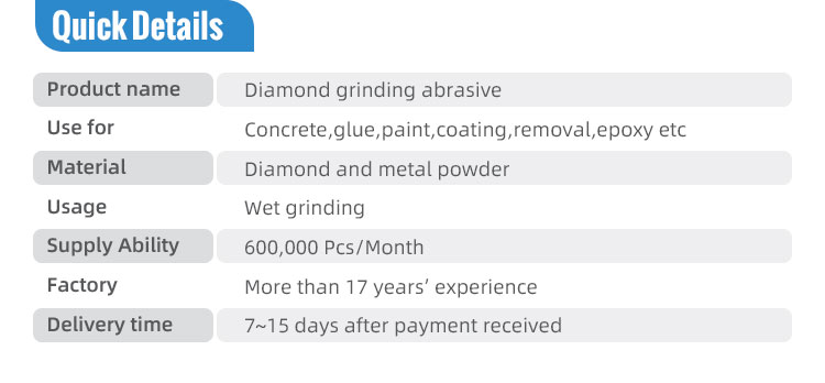 Quick Connecting Grinding Machine Applied Segmented Diamond Abrasive for Concrete Floor