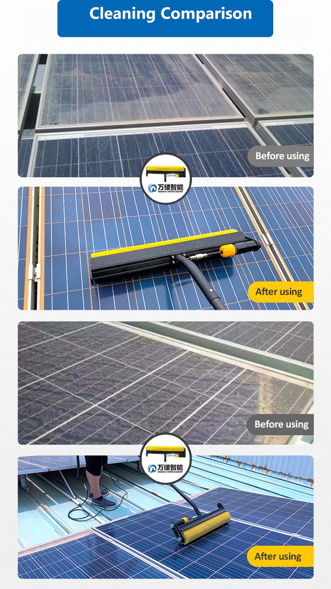 Factory Price Lithium Battery-Powered Rolling Brush for Solar Cleaner with Ease
