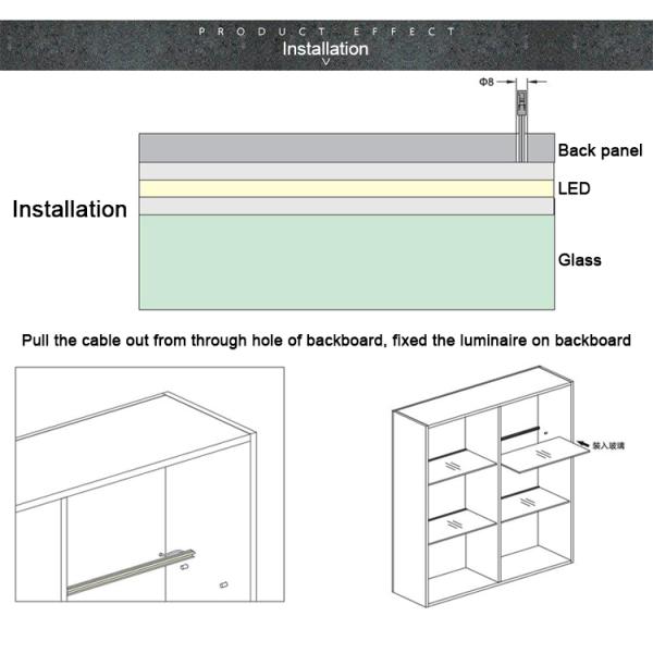 Aluminium Profile LED Glass Clip Light Kitchen Wardrobe 5-10mm Glass