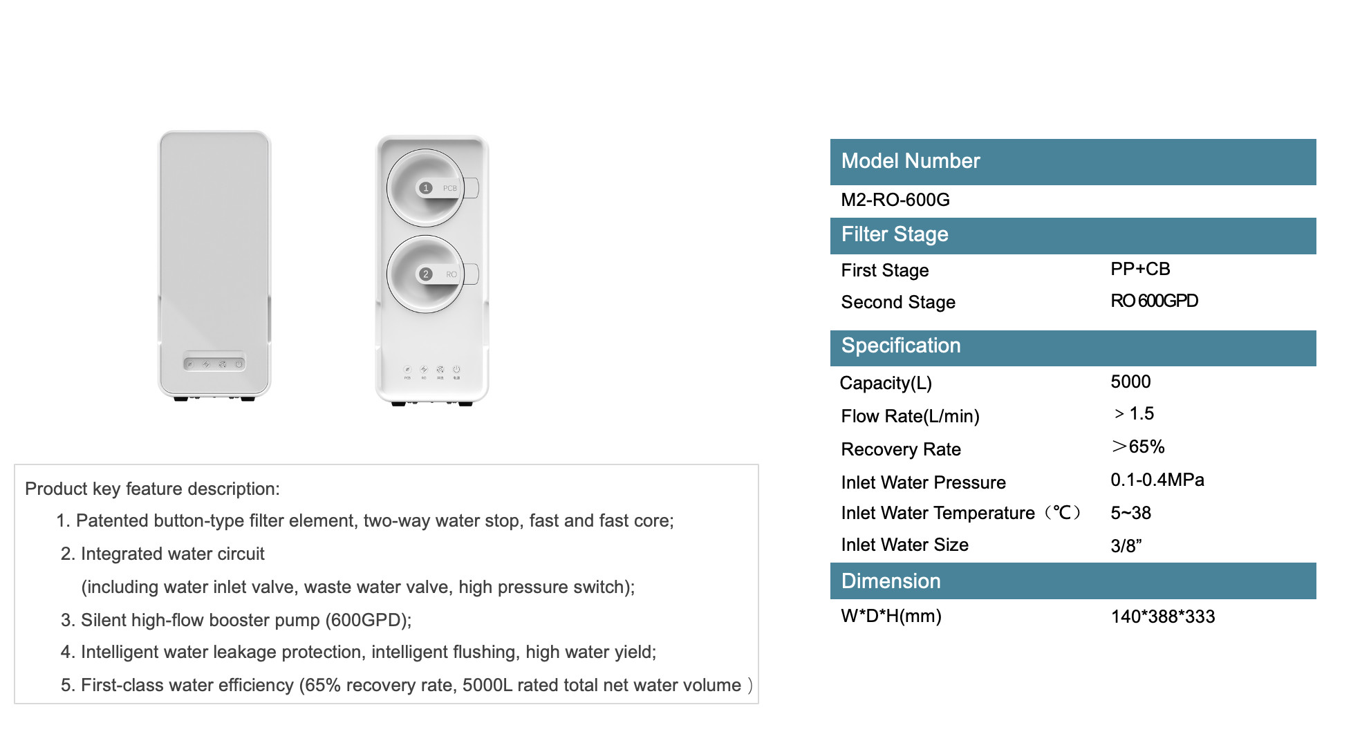 Tankless Home Water Purifier Ro 600 Gpd Reverse Osmosis
