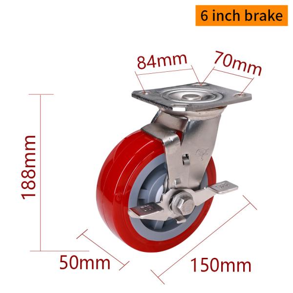 EDL 6 Inch Stainless Steel Heavy Duty Caster With Durable TPU Wheel Loading 380Kg S716P-85