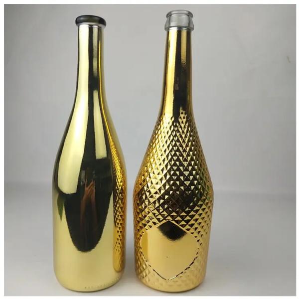 Custom Glass Bottle Round 750ml Empty Gold Plated Champagne Bottle