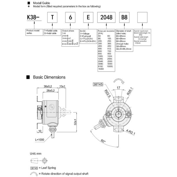 DC5V K38 Hollow Shaft Incremental Optical Rotary Encoder