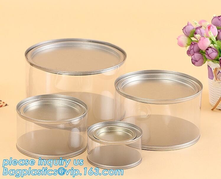 clear PVC PET can for food canning,Customized round clear paint can with tin lid,paint can with tin top & bottom and han