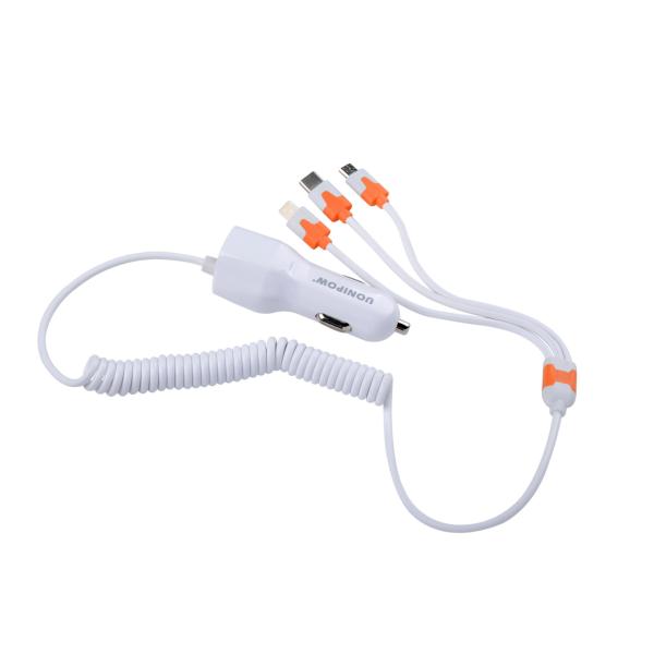 Micro+Lightning+Type-c 3-in- car charger USB cable one for three car phone charger