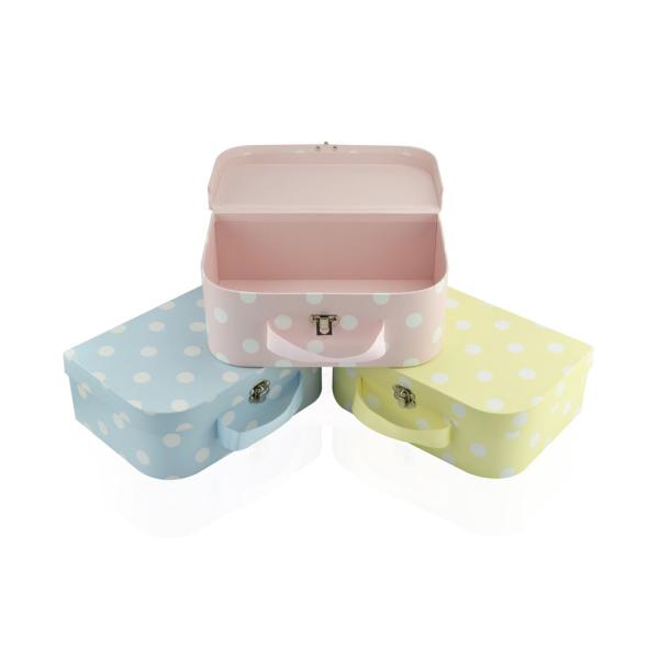 Quality 3 Set Dot Pattern Cardboard Storage Suitcase Box With Ribbon Handle for sale