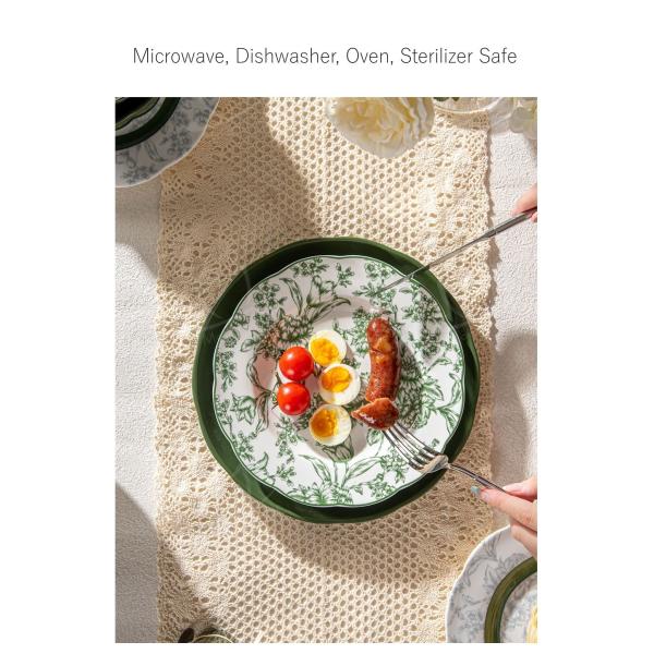 Kitchen Tabletop Under Glazed Technique Porcelain Tableware Set With Diatom Placemats