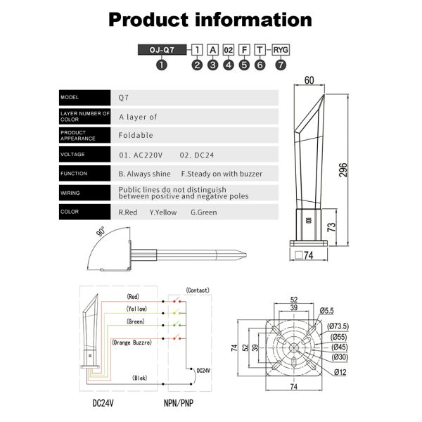 220V CNC Machine Tower Lamp Column Alarm Indicator Signal Tower Light With 70000 Hours Lifespan