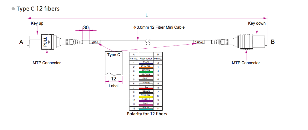 MPO-MPO Female 12 Fibers Low Loss 0.35dB Type A B Plenum (OFNP) OS2 9/125 Single Mode Trunk Cable, Yellow