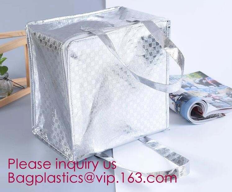 Custom Packing Aluminum Foil Zip-Lock Grocery Handle Thermal Insulation Cooler Bag For Outdoors,Promotional Insulated La
