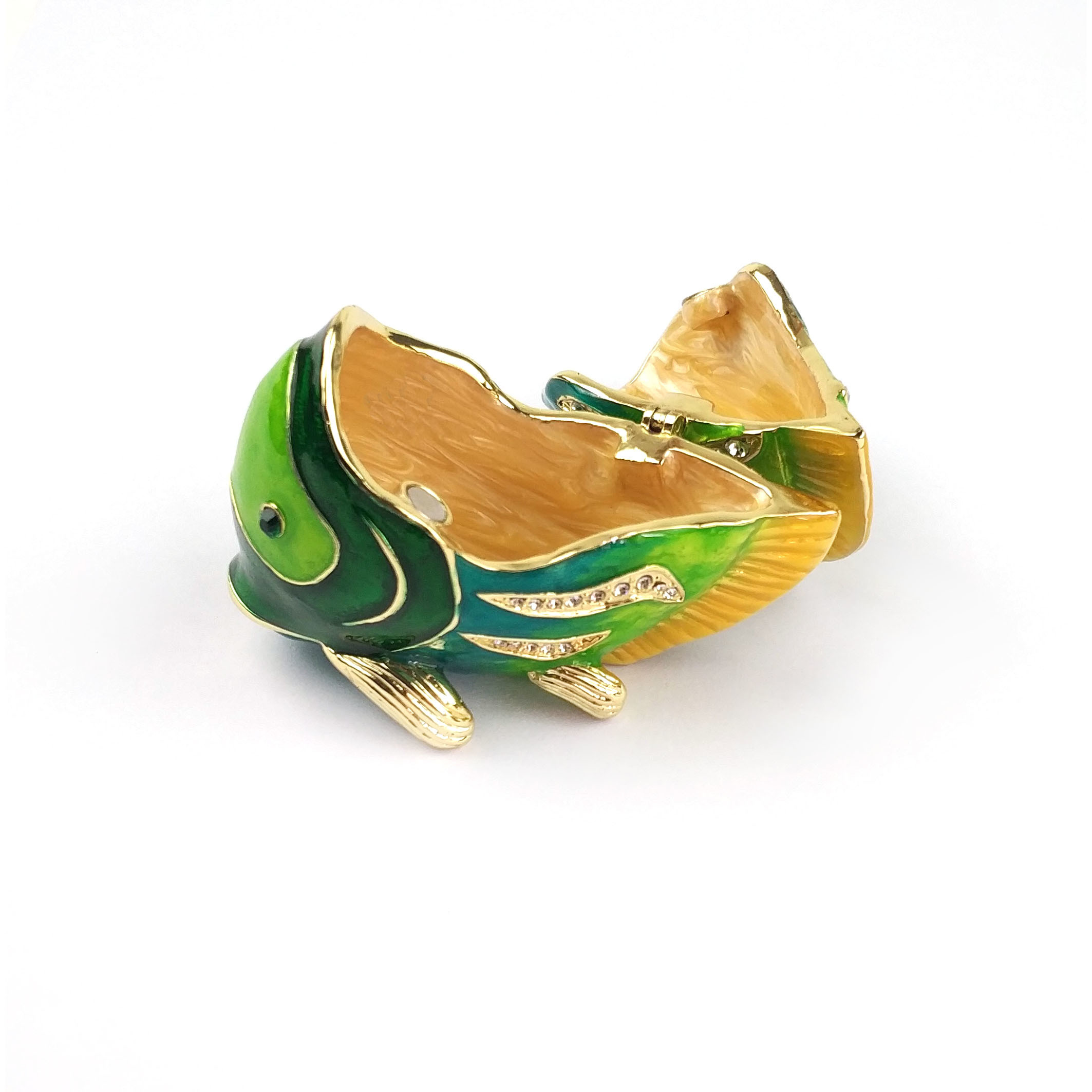 Expertly Crafted Fish-Shaped Jewelry Box with Enamel Finish and Rhinestone Accents A Must-Have for Your Collection