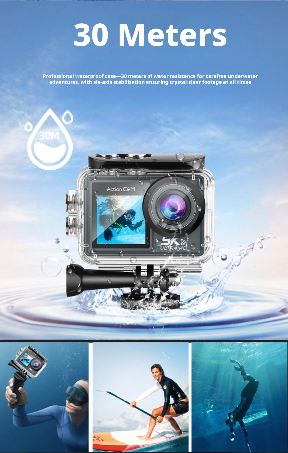 DLC M60TR 5K 50MP Action Camera with 2.4G Remote Control Dual Screen Waterproof Sports Cam for Daily Outdoor Activities