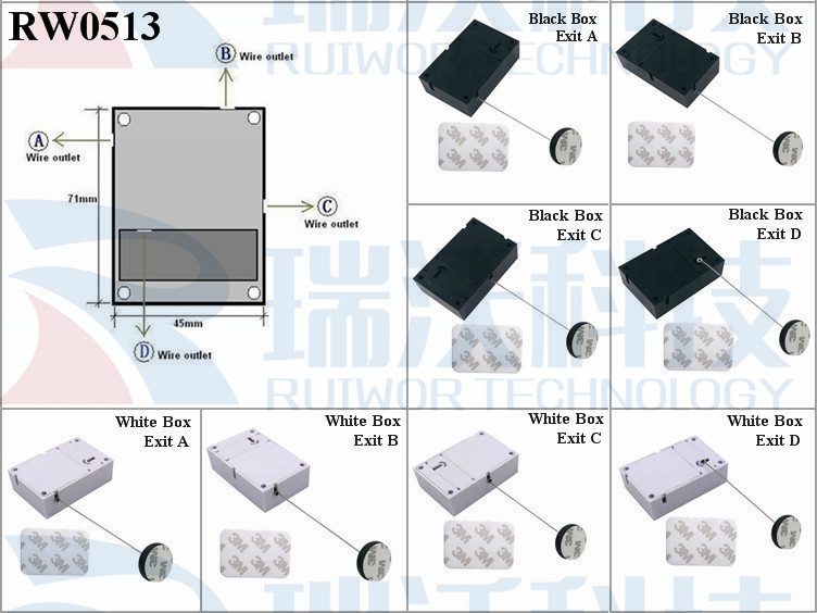 RW0513 Cuboid Anti Theft Pull Box With Dia 30MMx5.5MM Circular Adhesive ABS Block